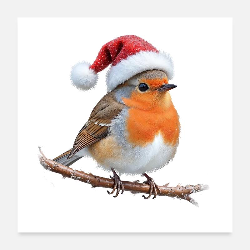 Robin Santa Hat on Branch Poster 24" x 24" (60x60 cm)