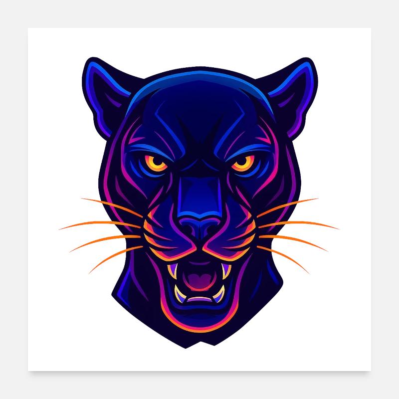 Neon Panther Head Poster 24" x 24" (60x60 cm)