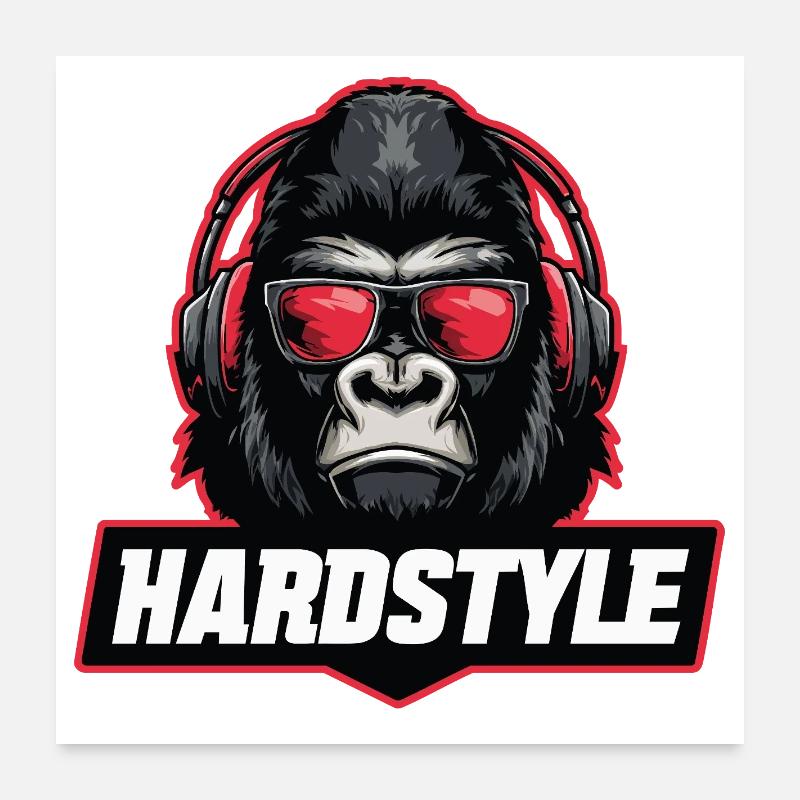 Hardstyle Gorilla – Musik Design mit Kopfhörern - Poster 60x60 cm - Weiß