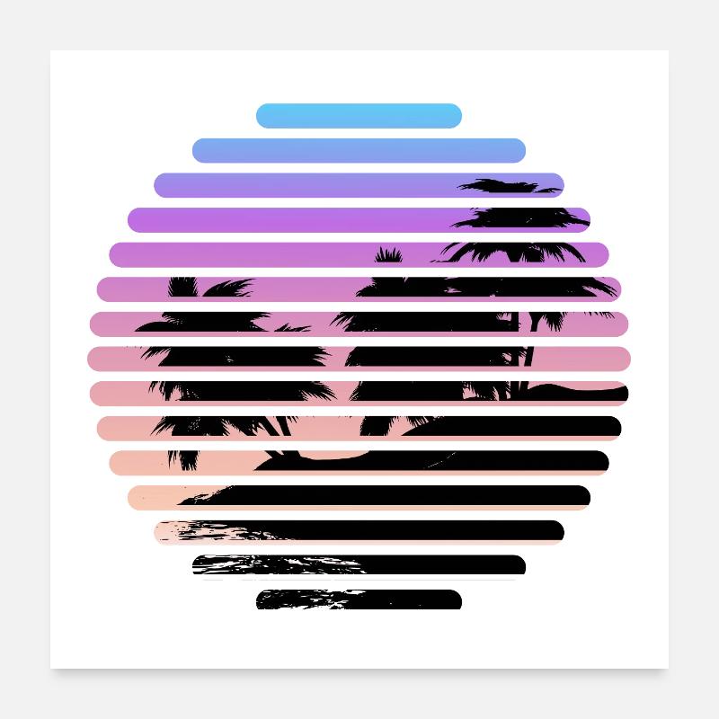 Silhouette du palmier rayé au coucher de soleil tropical Poster 60 x 60 cm