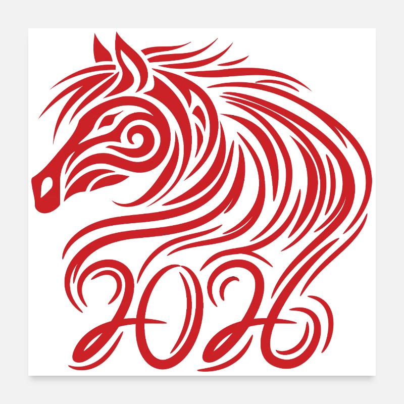 Nouvel an chinois du cheval 2026 Poster 60 x 60 cm