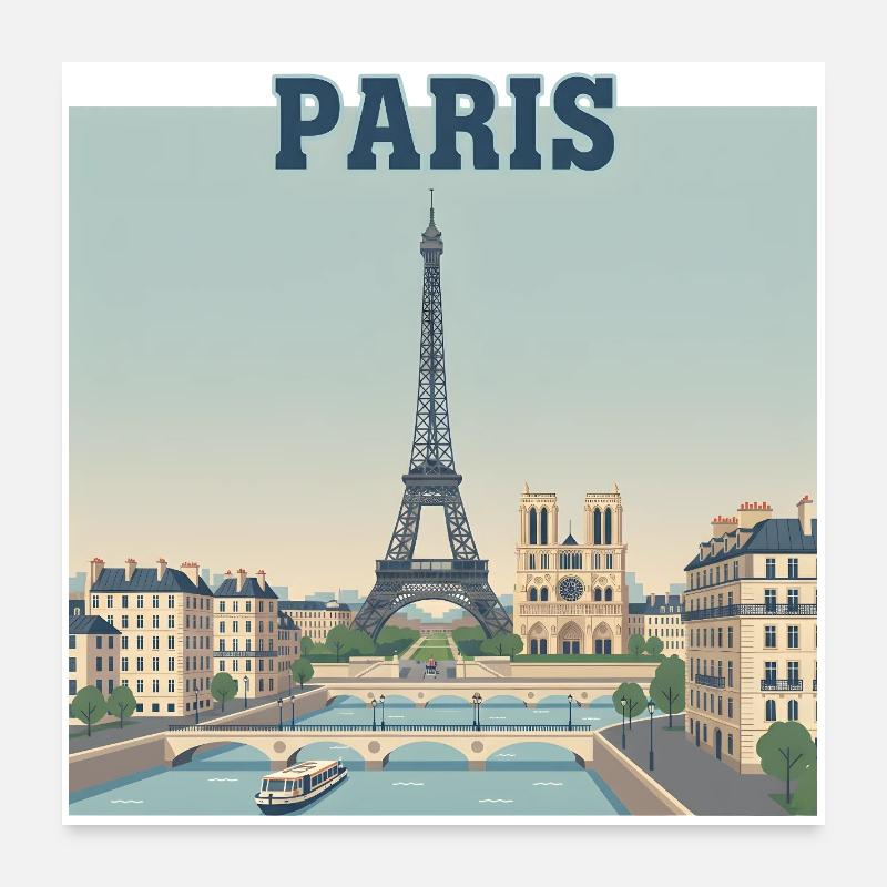Paris Skyline Eiffel Print Poster 24" x 24" (60x60 cm)