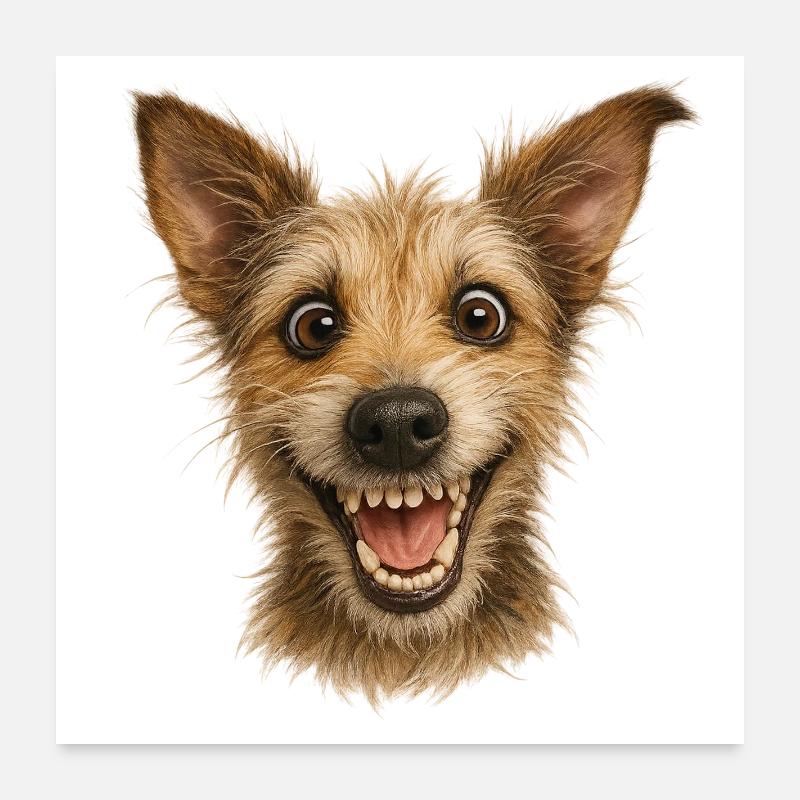 Tête de chien incroyablement heureuse Poster 60 x 60 cm