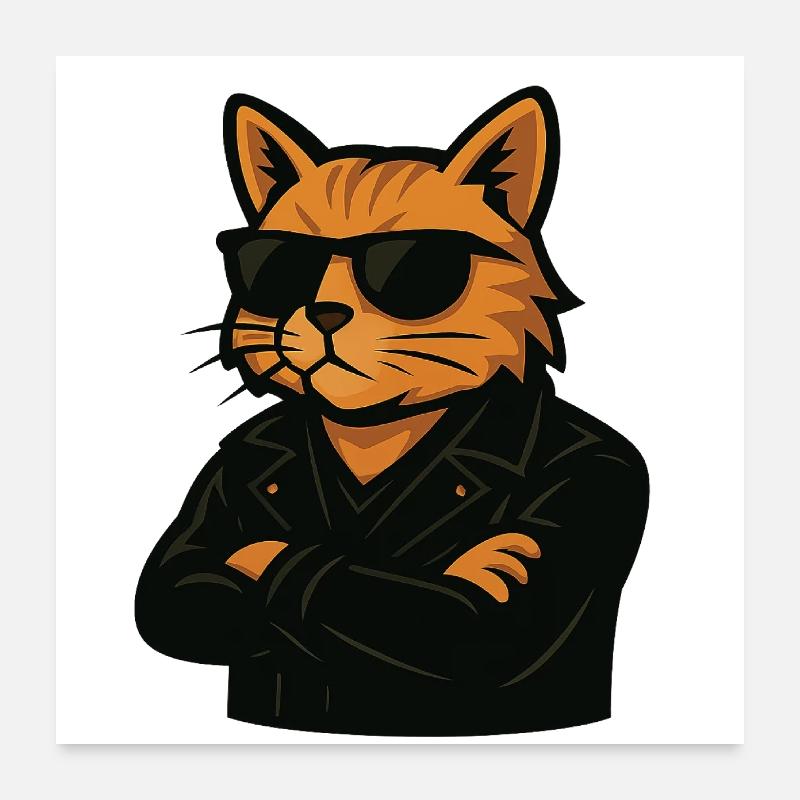 Cool cat with sunglasses in leather look Poster 24" x 24" (60x60 cm)