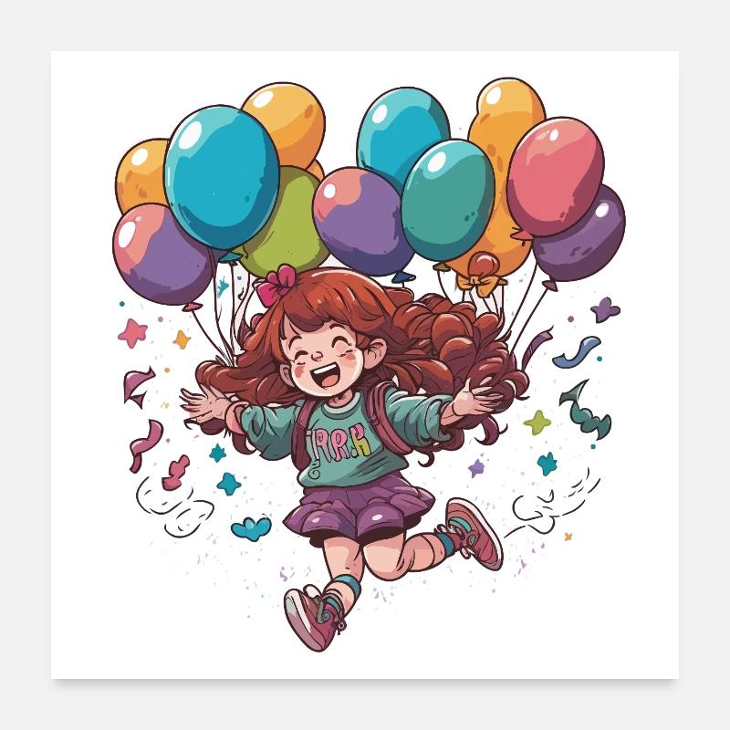 Fröhliches Mädchen mit Ballons Poster 60x60 cm