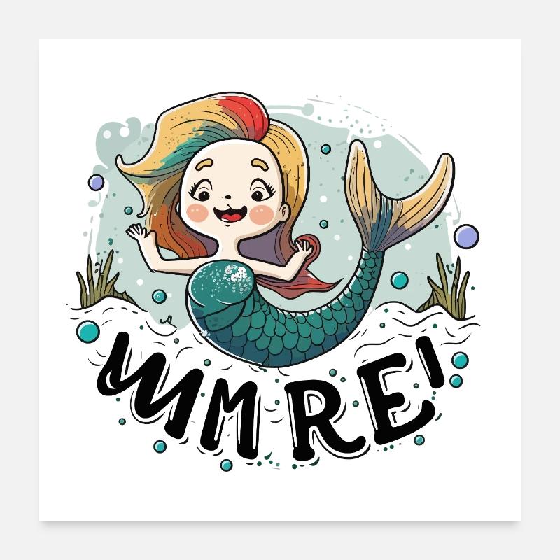 Illustration de la sirène arc-en-ciel éclaboussurée Poster 60 x 60 cm