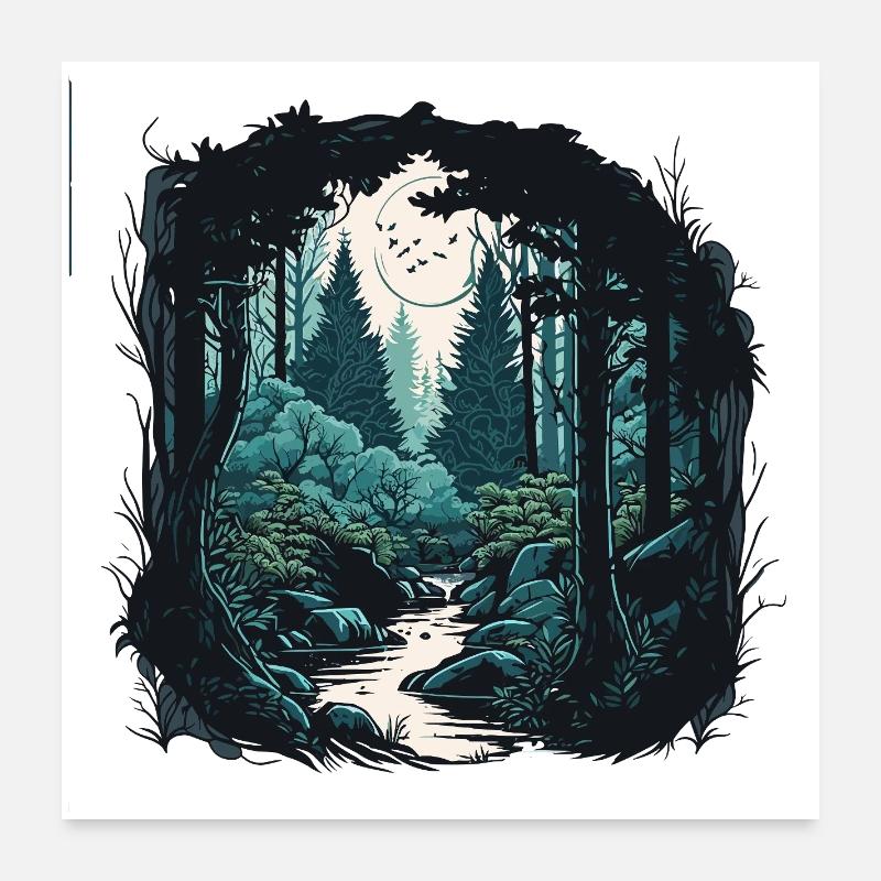 Moon Forest Trail in the Moonlight Poster 24" x 24" (60x60 cm)