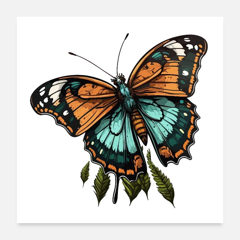 Orange Teal Butterfly Poster 24" x 24" (60x60 cm)