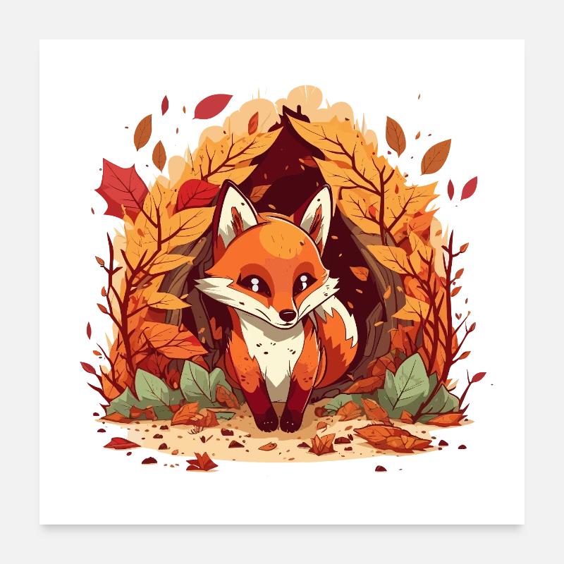 Herbstfuchs im Blätterkreis Poster 60x60 cm