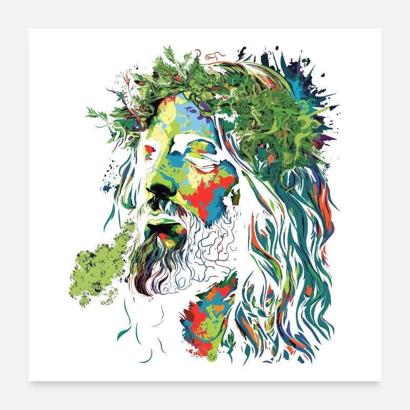 Jesus Rastafari Farbexplosion Poster 60x60 cm
