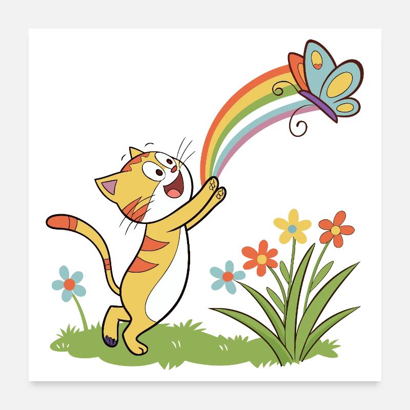 Rainbow Chase Kitten Poster 24" x 24" (60x60 cm)
