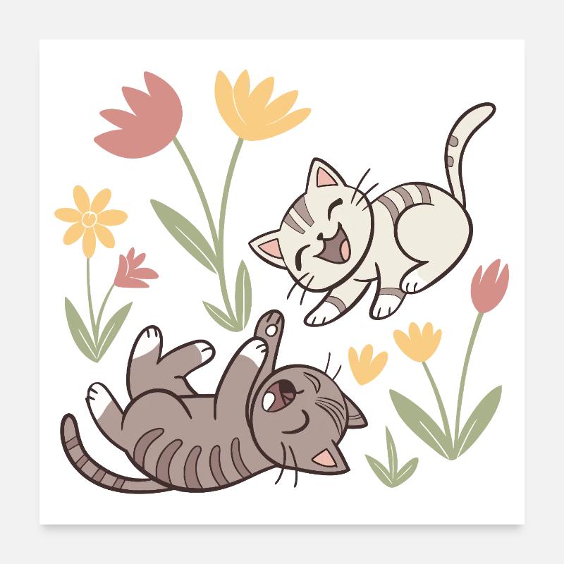 Cats at Play: Spring Flowers Poster 24" x 24" (60x60 cm)