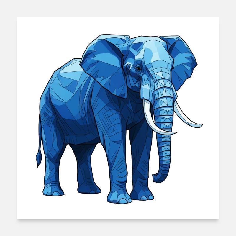 Geometric Blue Elephant Poster 24" x 24" (60x60 cm)
