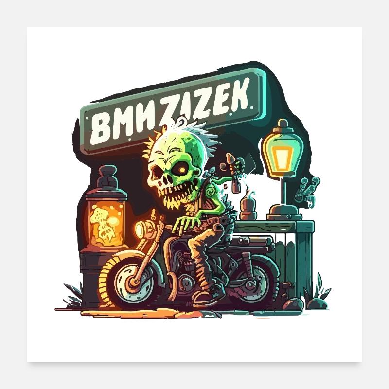 Neon-Skelett-Biker auf Motorrad Poster 60x60 cm