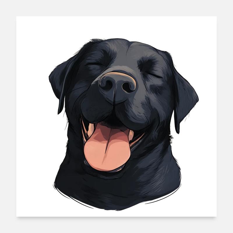 Happy Schwarzer Labrador - Hund mit Lächeln - Poster 60x60 cm - Weiß