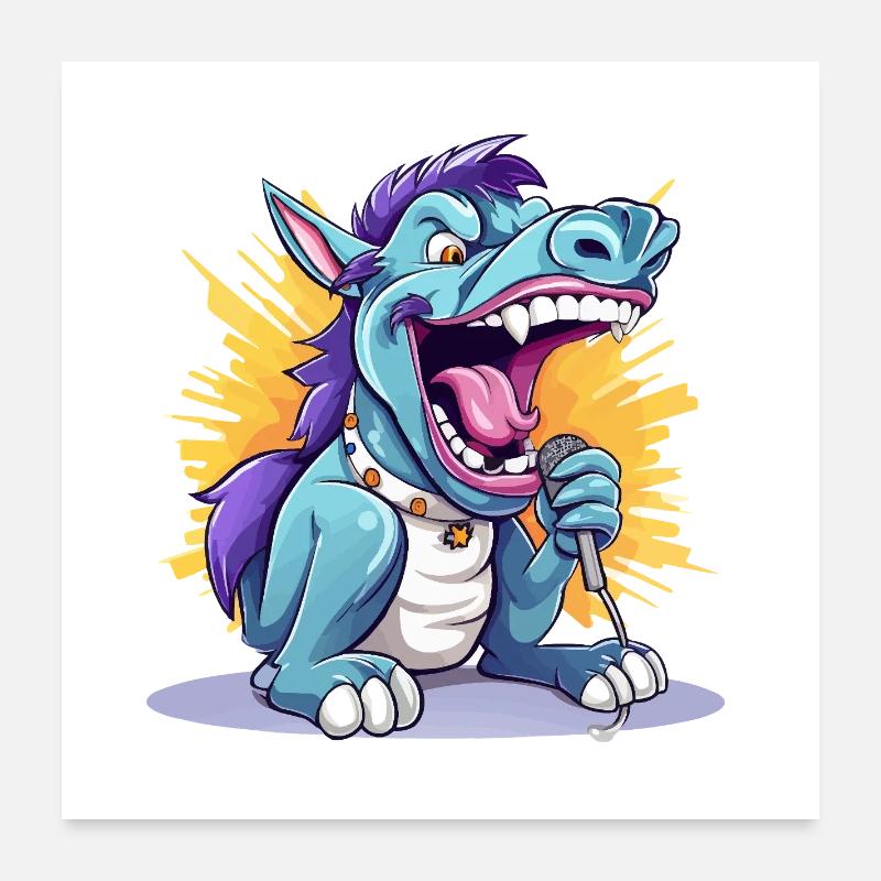 Singender Drache auf Bühne Poster 60x60 cm