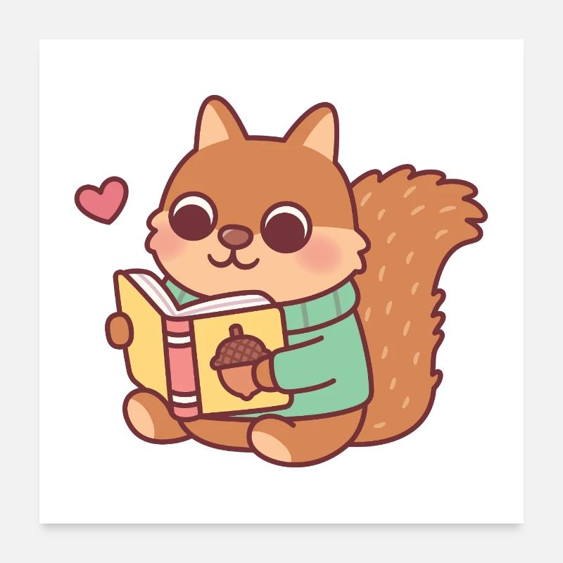 Niedliches Eichhörnchen liest ein Buch Poster 60x60 cm