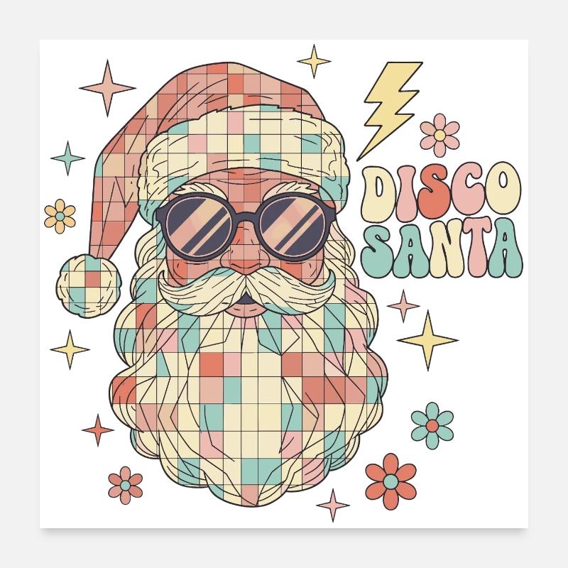 Techno Disco Weihnachtsmann Discokugel Lustig - Poster 60x60 cm - Weiß