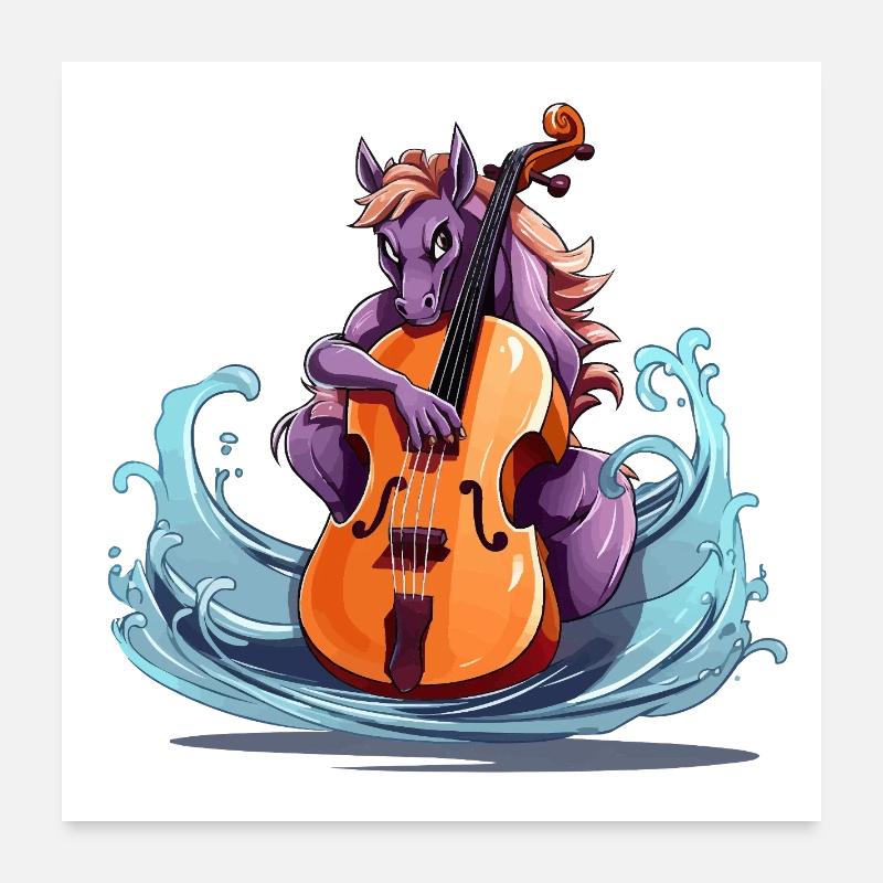 Violoncelliste licorne Wave Stroke Poster 60 x 60 cm