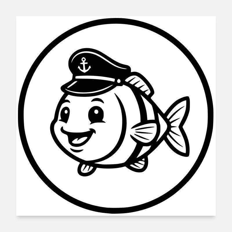 Drôle de Poisson Capitaine Casquette BD Poster 60 x 60 cm