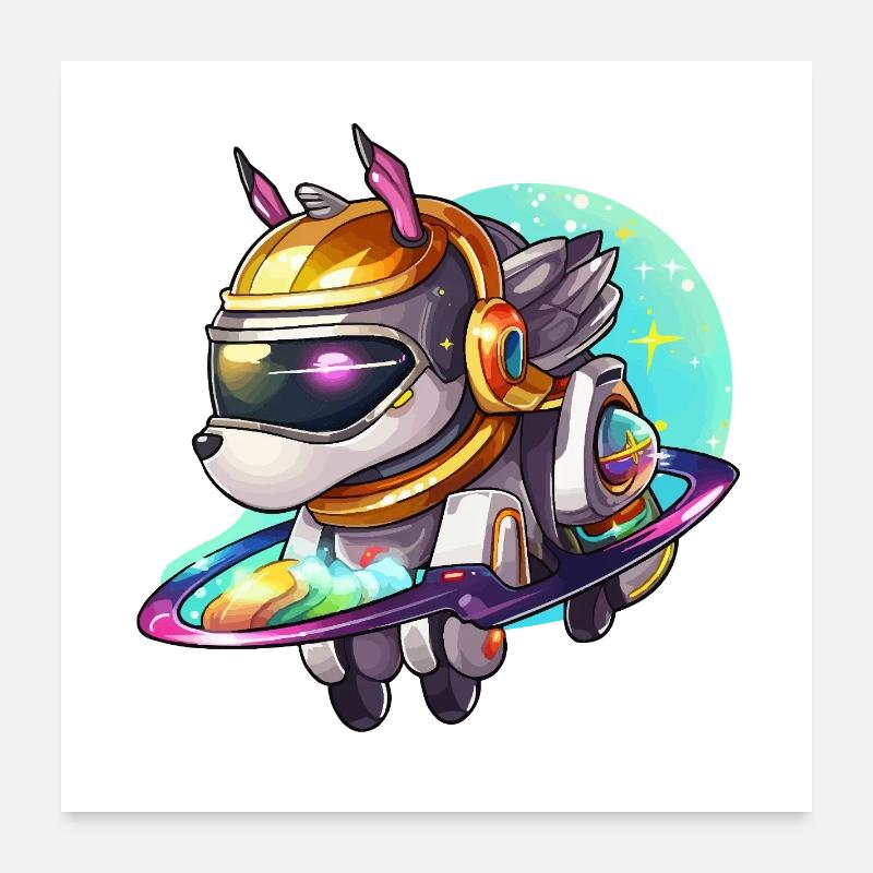 Chien de l’espace sur un hoverboard Poster 60 x 60 cm