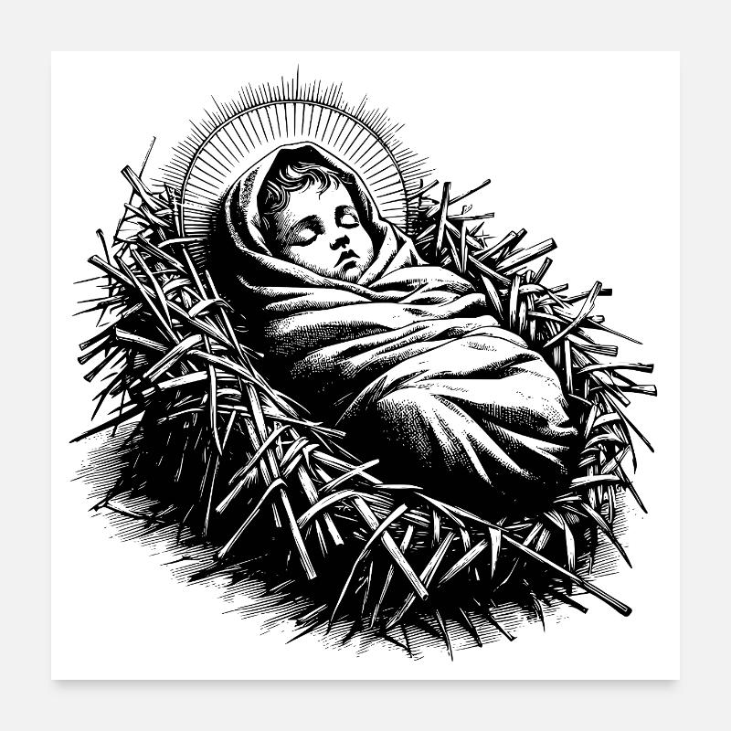 Le Bébé Jésus né dans la crèche de Noël Poster 60 x 60 cm