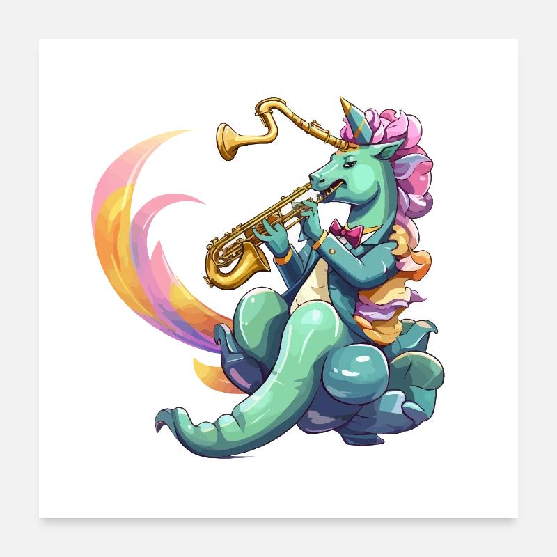 Style néon licorne au saxophone Poster 60 x 60 cm