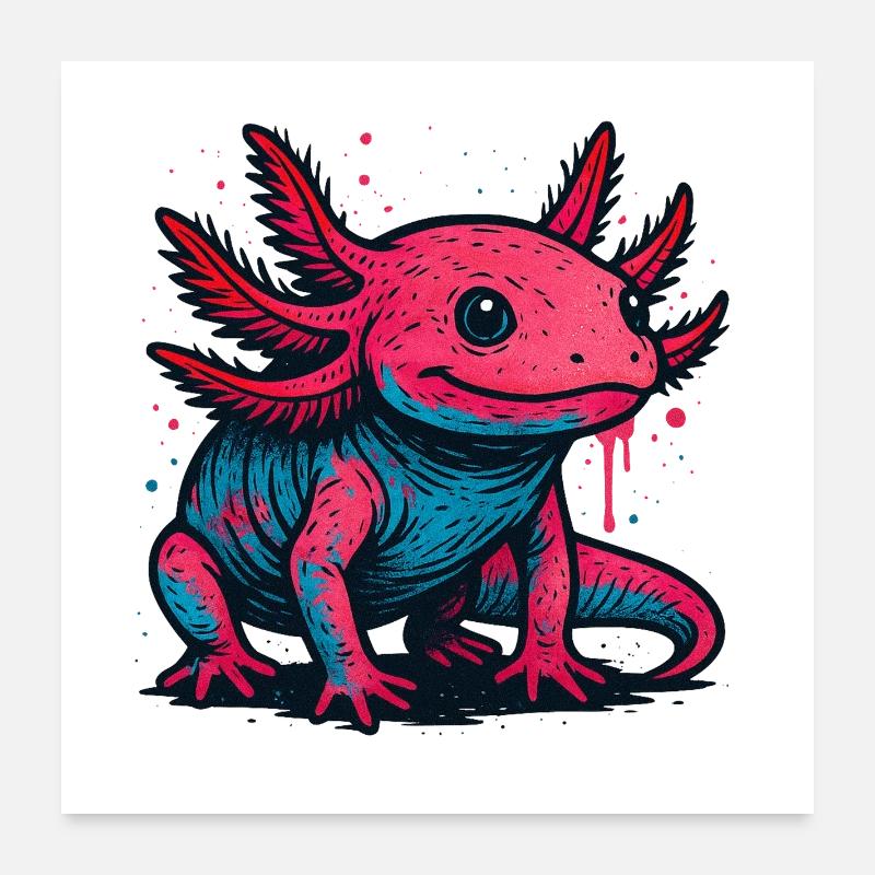 Neon Axolotl Spritzer Poster 60x60 cm
