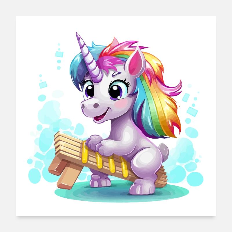 Regenbogen Einhorn Schlitten Poster 60x60 cm