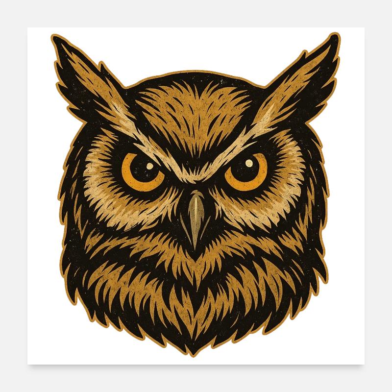 Illustration de la tête de chouette dorée Poster 60 x 60 cm