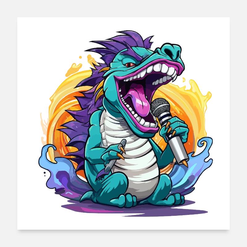 Drachen-Sänger mit Mikrofon Poster 60x60 cm