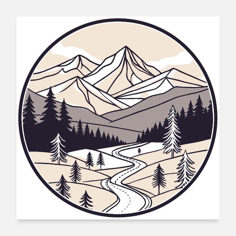 Cercle Montagnes et Pins Poster 60 x 60 cm