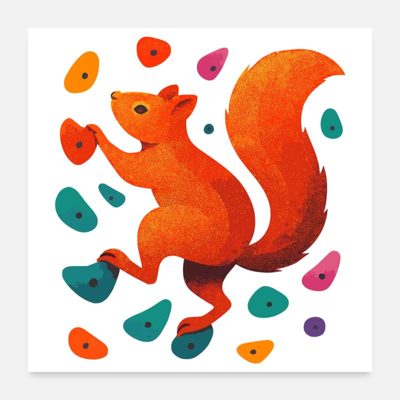 Bouldering Squirrel Climbing Motivation Gift Poster 24" x 24" (60x60 cm)
