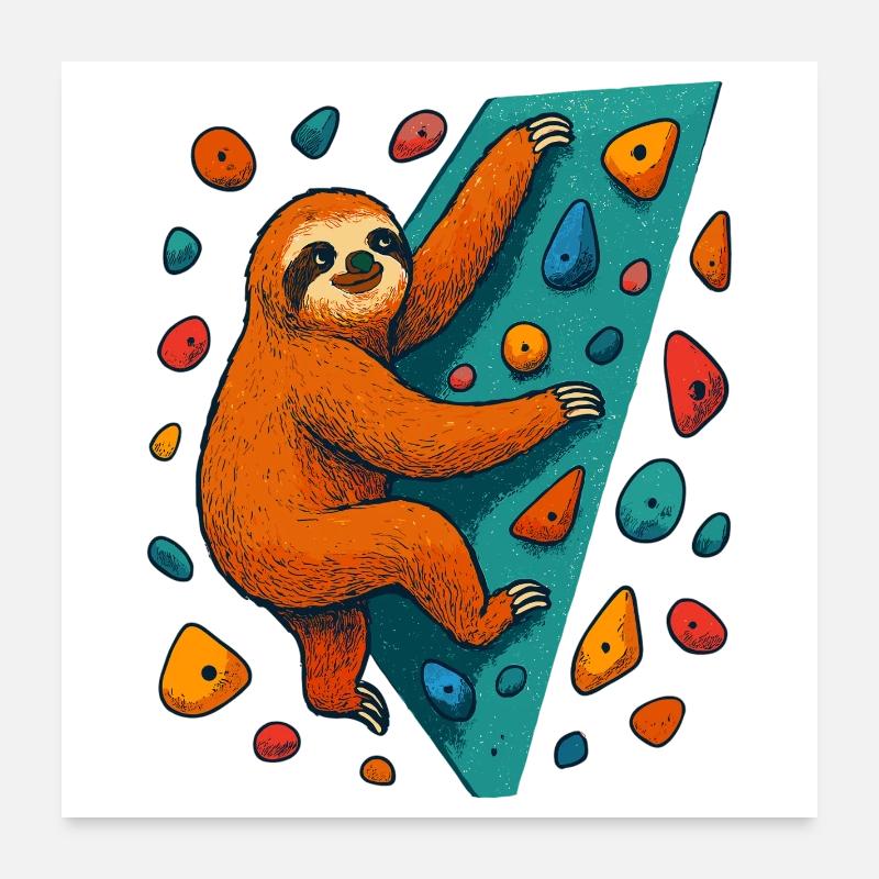 Bouldering Sloth Climbing Boulder Climber Poster 24" x 24" (60x60 cm)