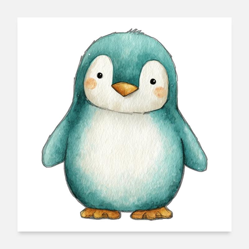 Frosted Penguin – Winter Children's Illustration Poster 24" x 24" (60x60 cm)
