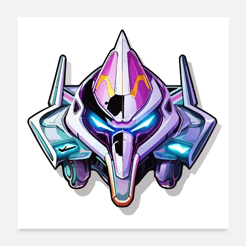 Neon Mech Warrior Helmet Poster 24" x 24" (60x60 cm)