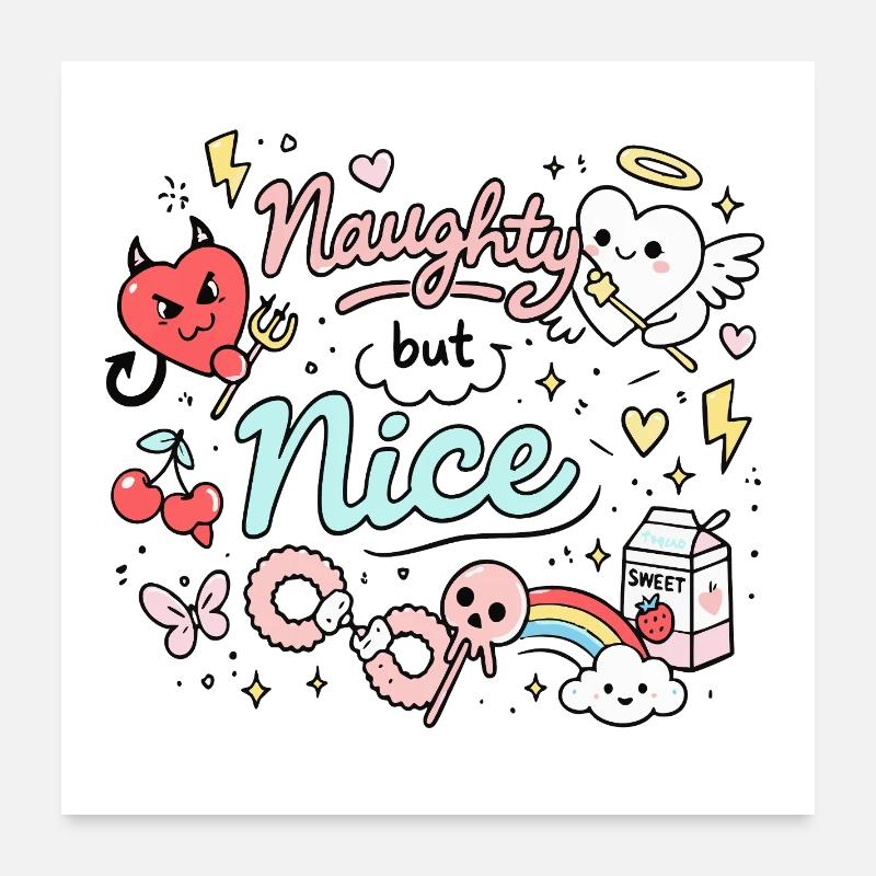 Naughty But Nice Cheeky Doodle Statement Poster 24" x 24" (60x60 cm)