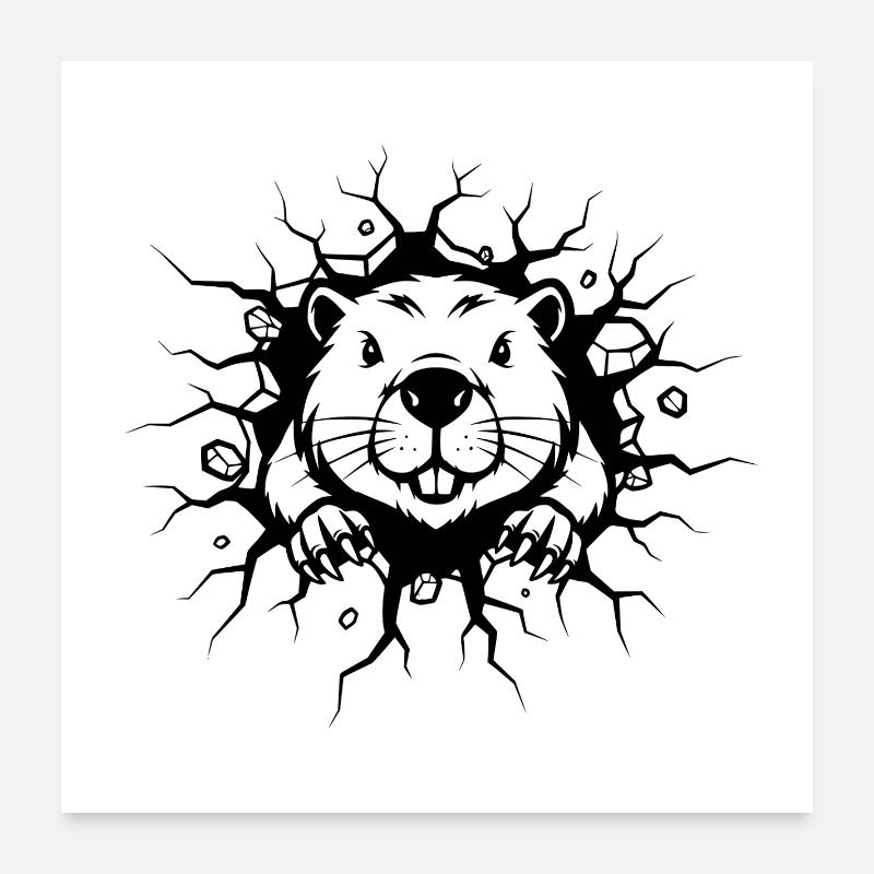 Percée du mur de castors : design d’animaux drôles Poster 60 x 60 cm