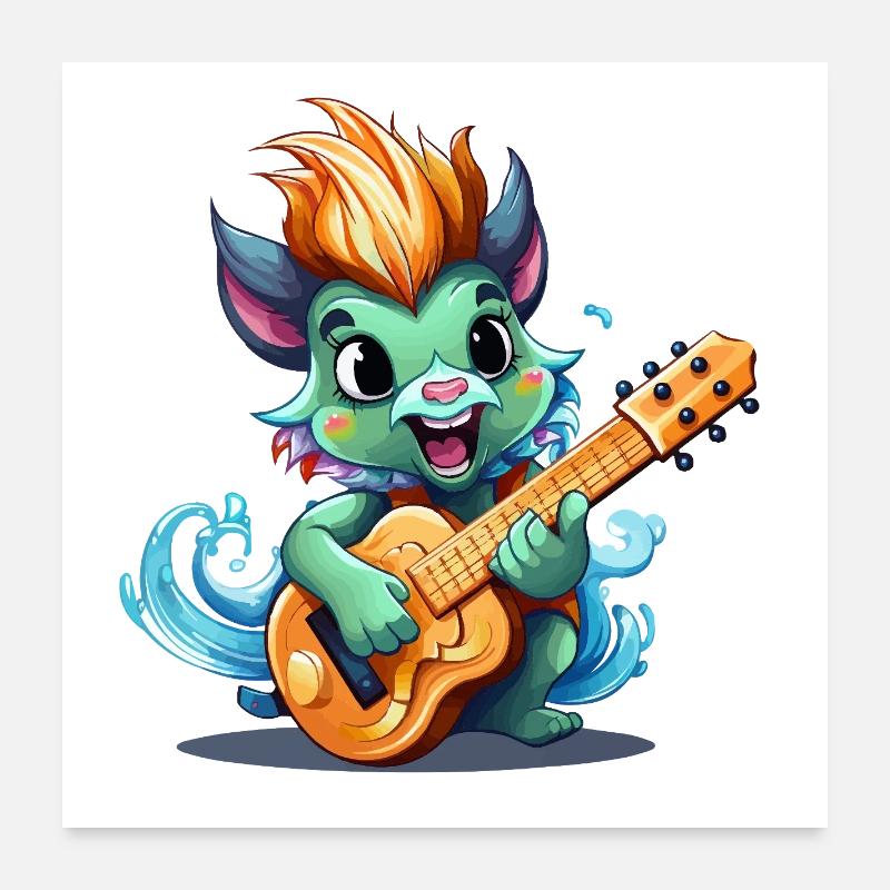 Guitariste créature mythique sur la plage Poster 60 x 60 cm