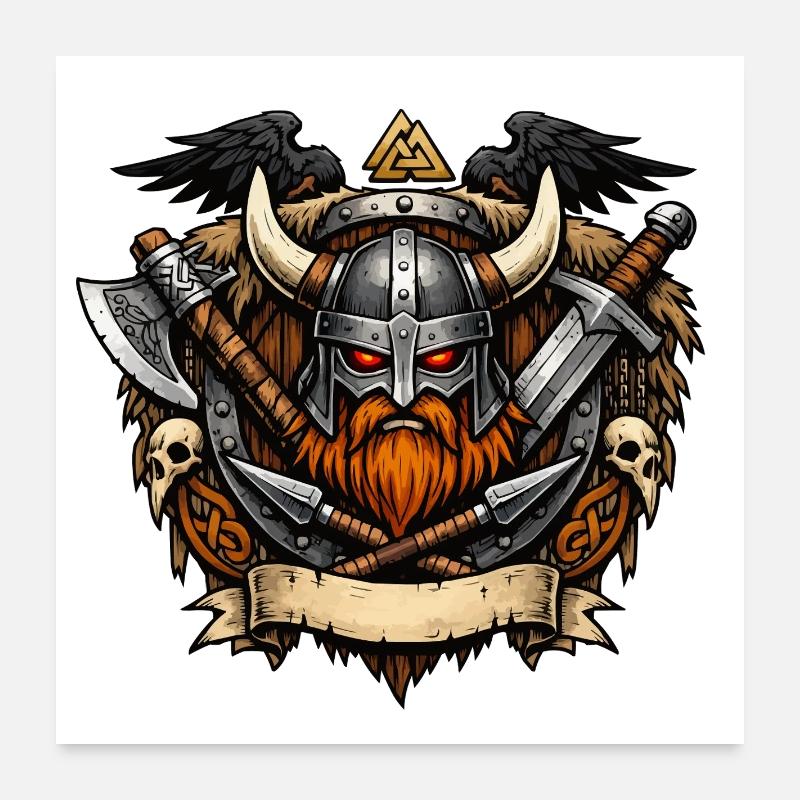 Casque de guerrier viking Poster 60 x 60 cm