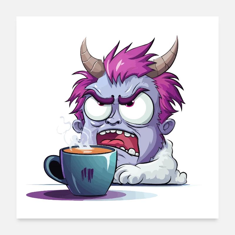 Monstre obsédé par le café Poster 60 x 60 cm