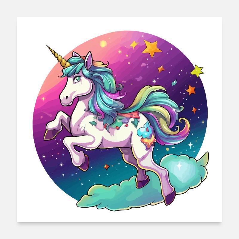 Nachtfarbener Regenbogen-Einhorn Poster 60x60 cm