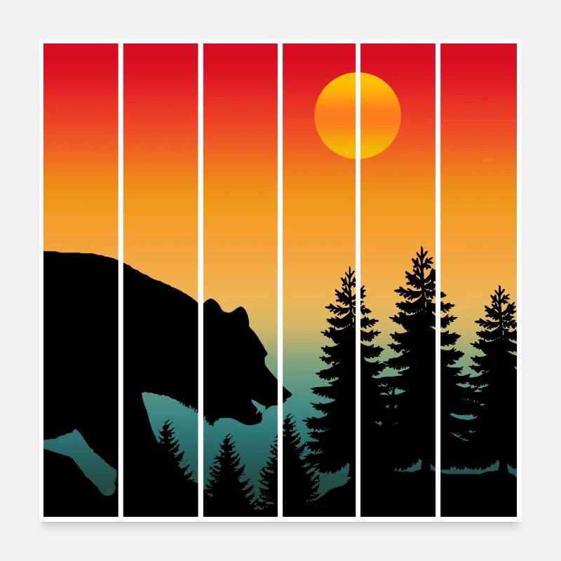FAUNE DES OURS AU COUCHER DU SOLEIL NATURE Poster 60 x 60 cm