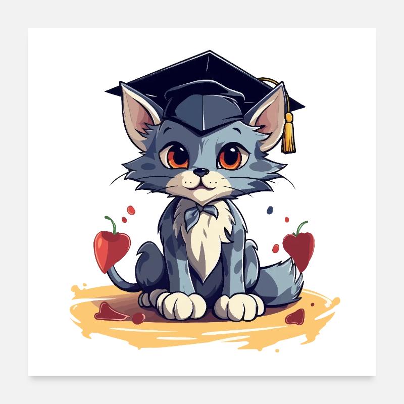 Chat de remise des diplômes avec bonnet de remise des diplômes Poster 60 x 60 cm