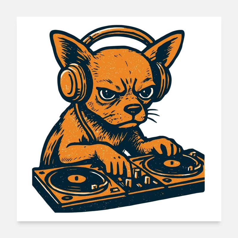 Chihuahua DJ Retro Turntables Kopfhörer Geschenk Poster 60x60 cm