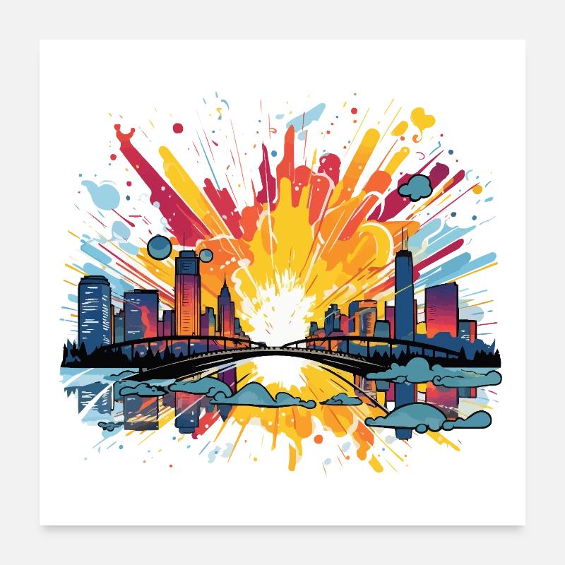 City fireworks Skyline Spritz Poster 24" x 24" (60x60 cm)