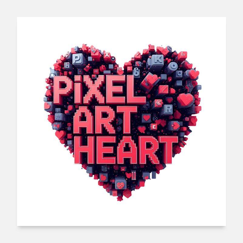 Pixel Art Heart Collage Poster 24" x 24" (60x60 cm)