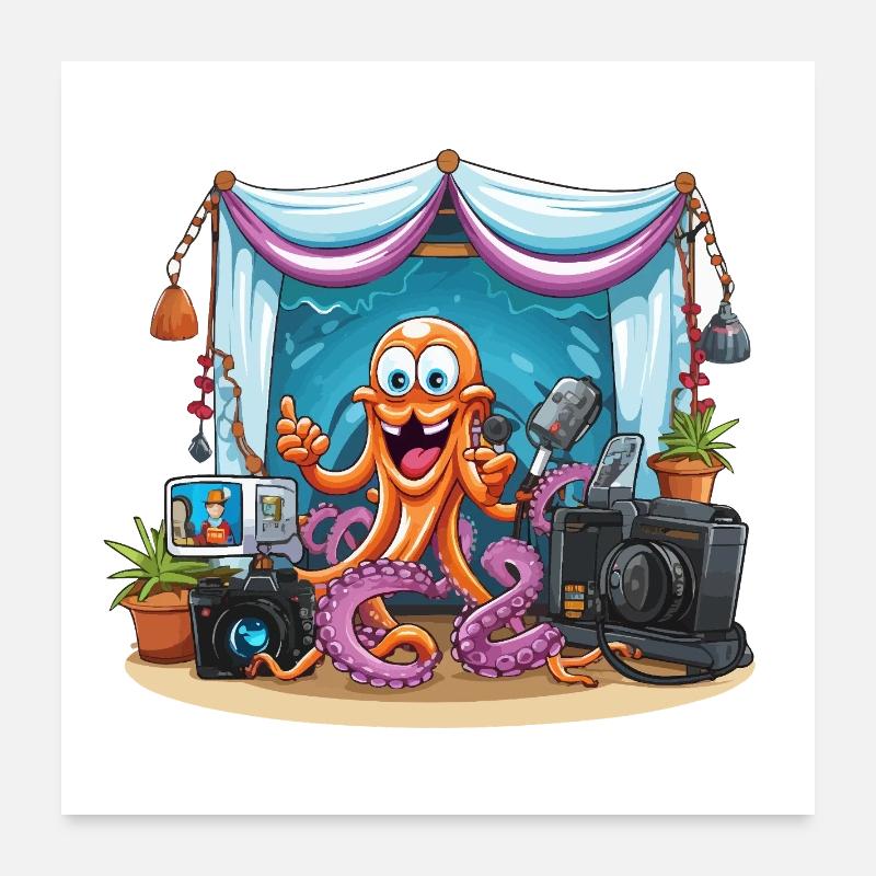 Oktopus Influencer auf Bühne Poster 60x60 cm