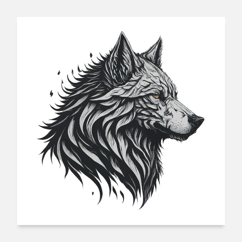 Geometrischer Schwarzer Wolf - Poster 60x60 cm - Weiß