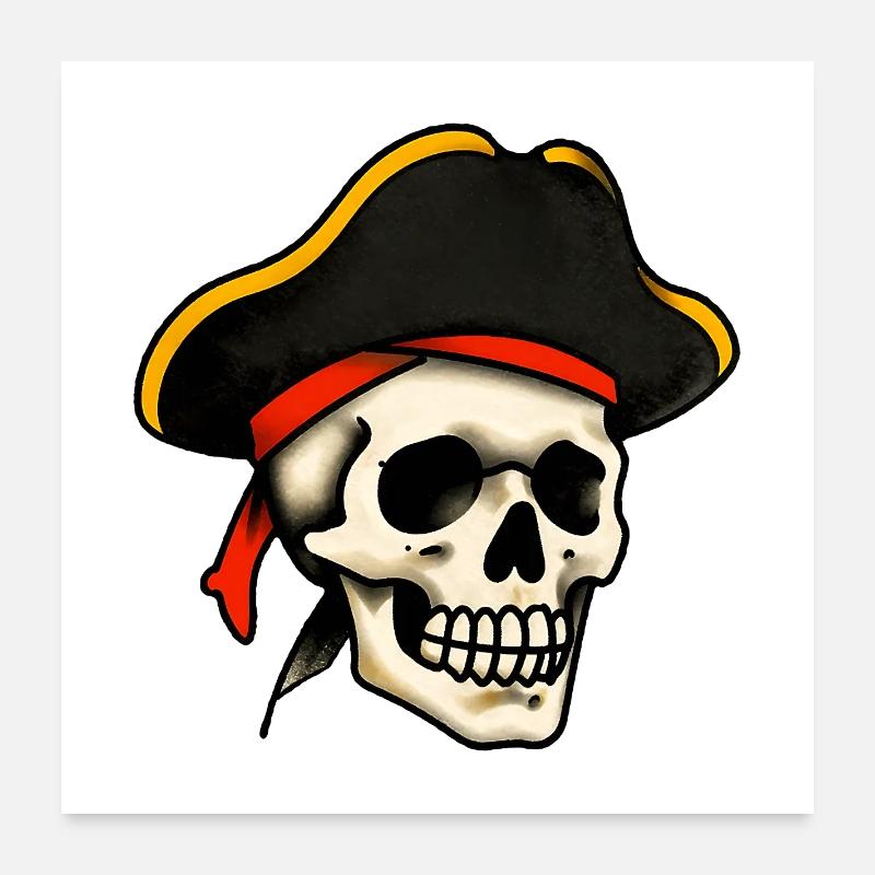 Crâne de pirate tatoué classique Poster 60 x 60 cm